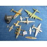 DINKY TOY AIRCRAFT INC : METEOR, FOUR ENGINED LINER, VIKING, TEMPEST X 2, AND A EARLY CAST METAL