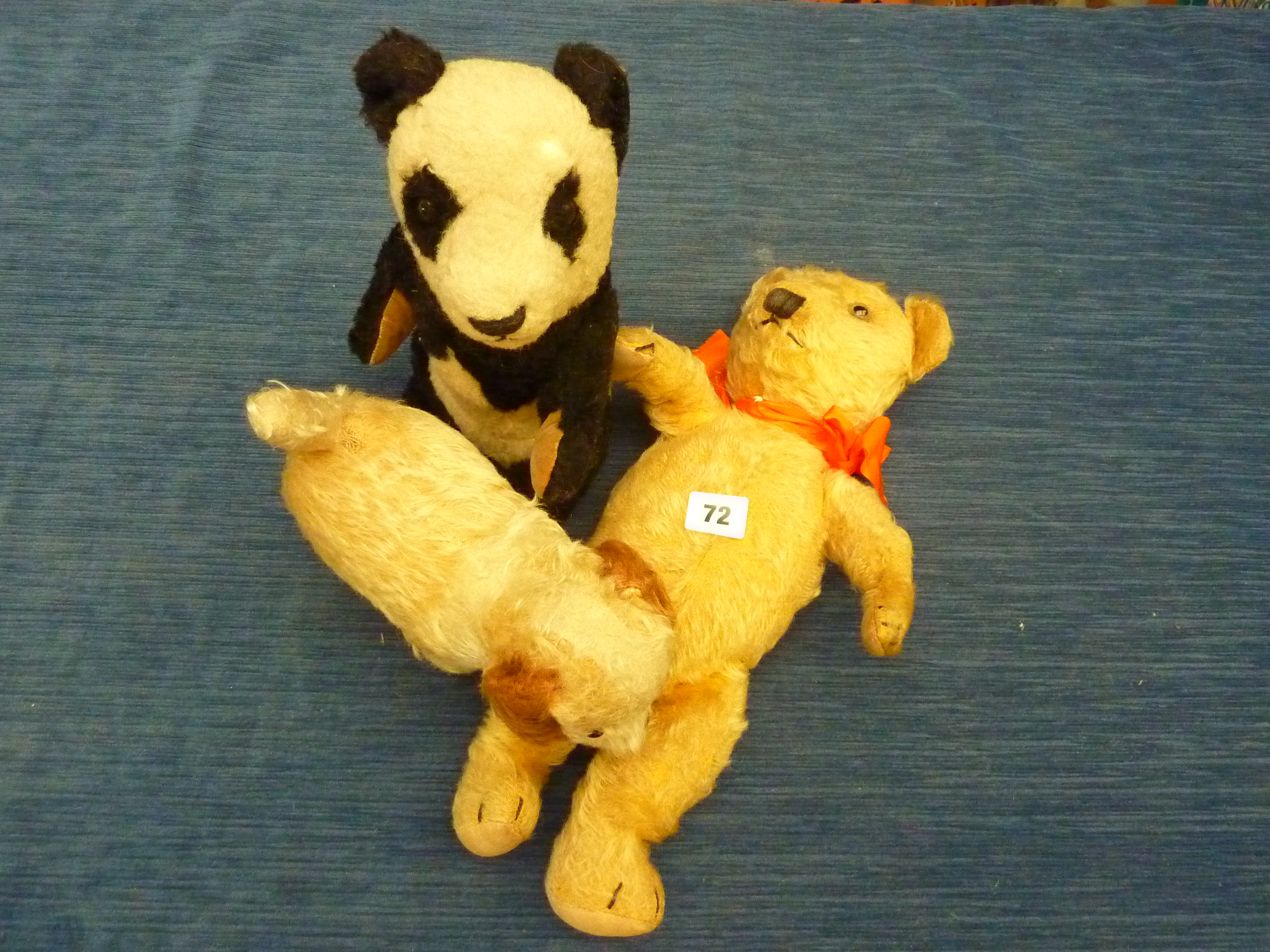 MERRYTHOUGHT DOG, OLD BEAR & A STRAW FILLED PANDA