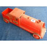 TRIANG EXPRESS TINPLATE PULL ALONG MODEL RAILWAY ENGINE AND A CHILDS ROCKING HORSE