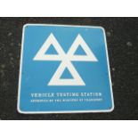 MOTORING INTEREST, VEHICLE TESTING STATION SIGN, APPROVED BY THE MINISTRY OF TRANSPORT