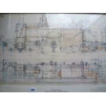 FRAMED CUT AWAY DRAWING OF LMS COMPOUND LOCOMOTIVE 1:16 SCALE