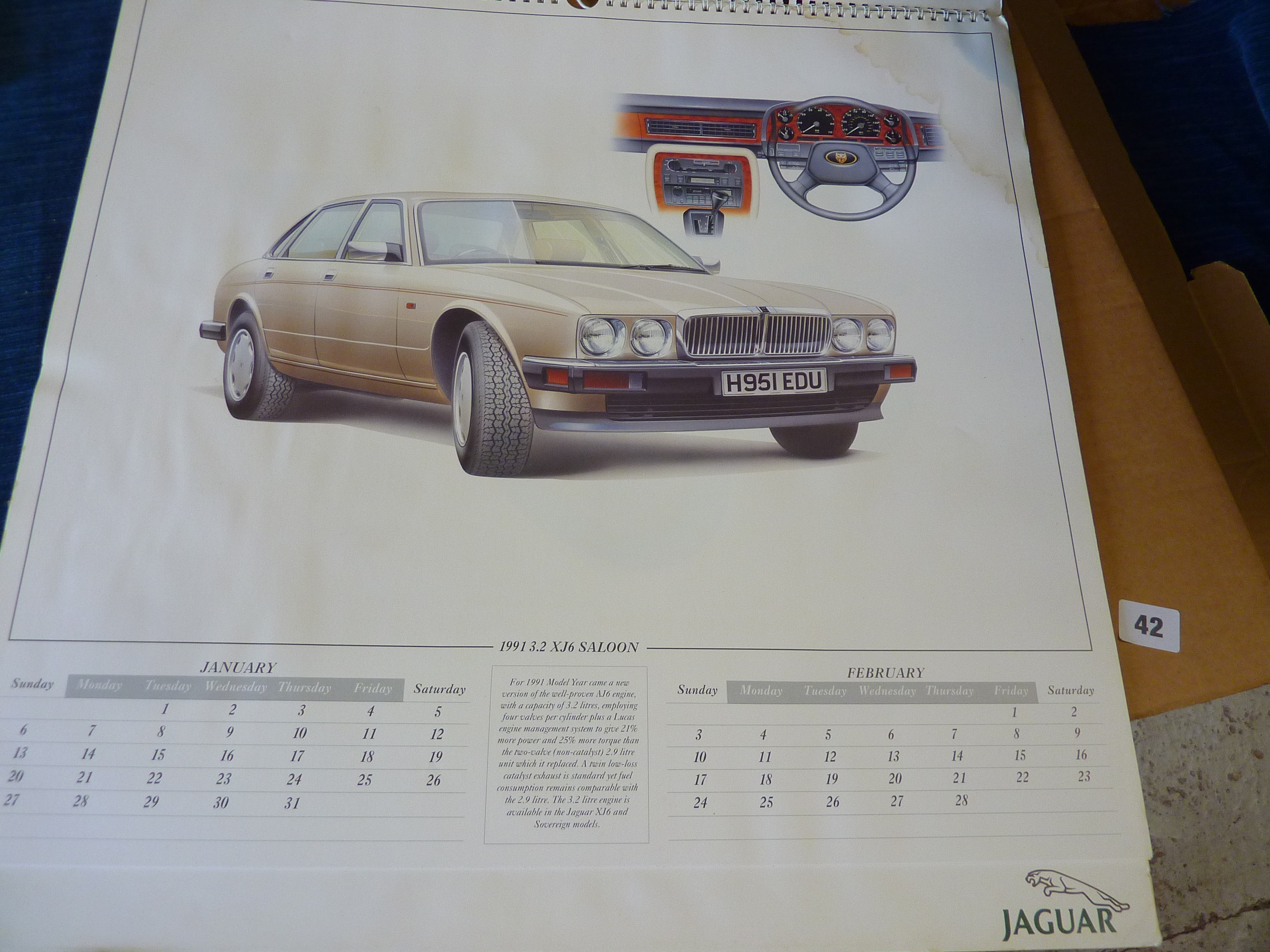 JAGUAR 1991 CALENDAR SOME WATER STAINING IN CORNER, MERCEDES BENZ 1991 SILVER ARROWS CALENDAR &