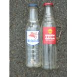 TWO VINTAGE OIL BOTTLES MOBIL OIL AND SHELL X100
