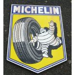 ENAMEL ADVERTISING SIGN MICHELIN APPROX. 24 INS X 32 INS. - MICHELIN MAN AND WHEEL