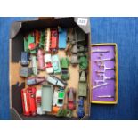 DINKY TOYS ,A TRAY OF INTERESTING SELECTION INC PRE/POST WAR CARS AND LORRIES, BOXED NO 15 RAILWAY