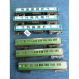 HORNBY 00 GAUGE ROLLING STOCK, 3 U/B BLUE & GREY GOLDEN ARROW COACHES AND 3 U/B SR ATLANTIC COAST