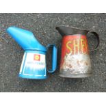 TWO VINTAGE OIL CANS SHELL ANTI FREEZE & A RED QUART SHELL JUG