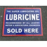 ENAMELLED SIGN LUBRICINE, THE SUPER LUBRICATING OIL SOLD HERE APPROX. 24 INS. X 18 INS.