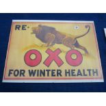 TWO REPRO OXO POSTERS : RE LION OXO FOR WINTER WARMTH AND ON A PLANE BY ITS OWN