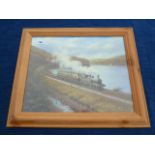 RAILWAY PICTURE FRAMED DON BREKON PRINT OF AN 0-4-4T WITH AUTO COACH