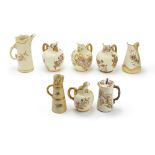Eight Royal Worcester hand-painted pitchers