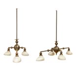 A pair of bronze hanging chandeliers