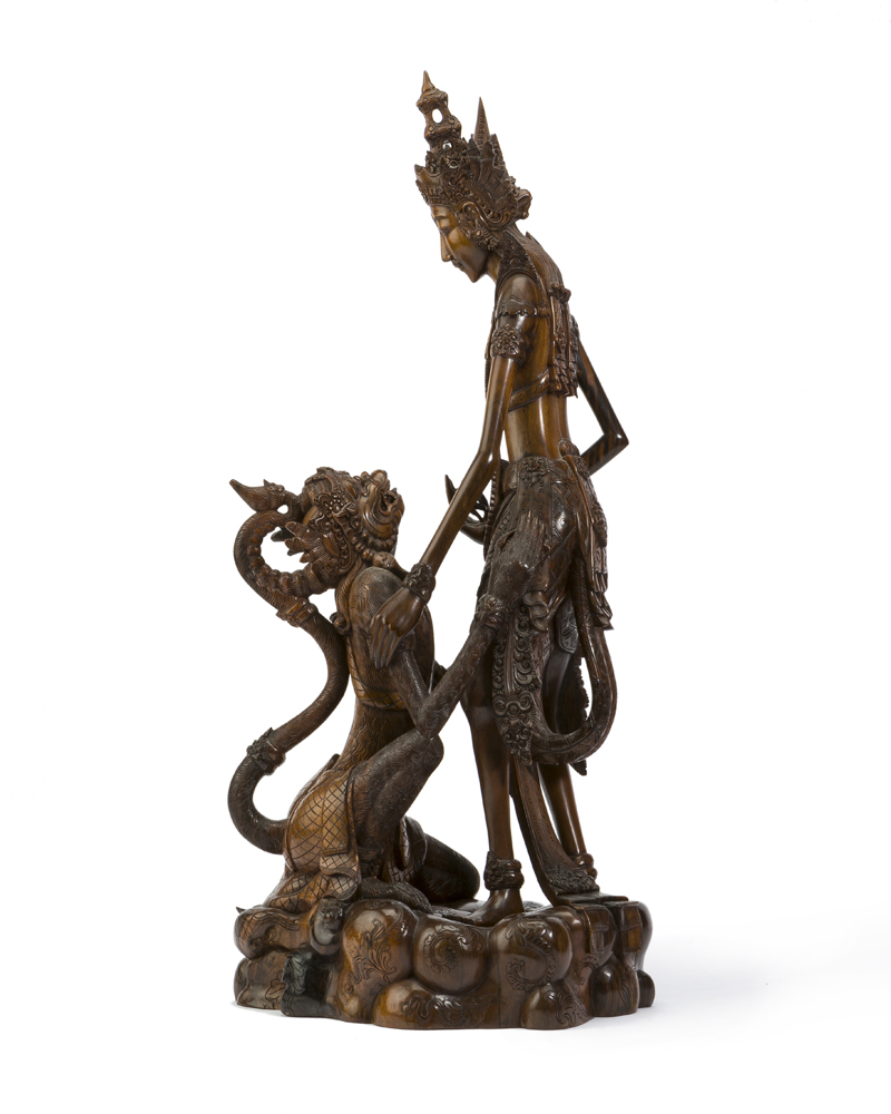 A Thai carved figural group of Rama and Hanoman - Image 3 of 7