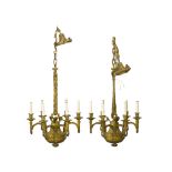 A pair of cast bronze French Louis XVI-style hanging fixtures