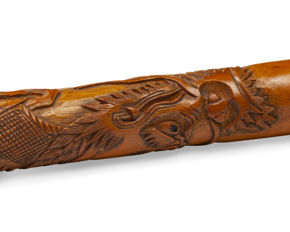 A Chinese carved bamboo cane - Image 2 of 4
