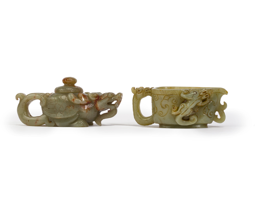 Two Archaic-style carved jadeite vessels - Image 2 of 2