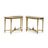 A pair of giltwood console tables