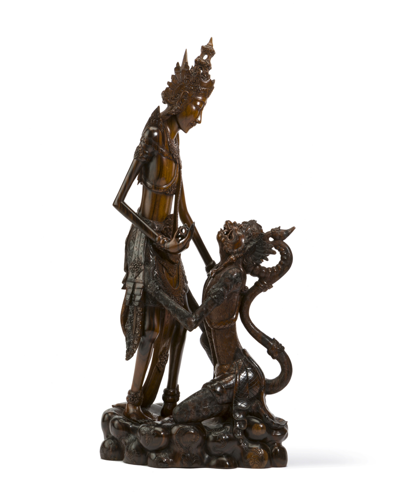 A Thai carved figural group of Rama and Hanoman