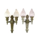 A pair of bronze and glass Louis XVI-style exterior wall sconces