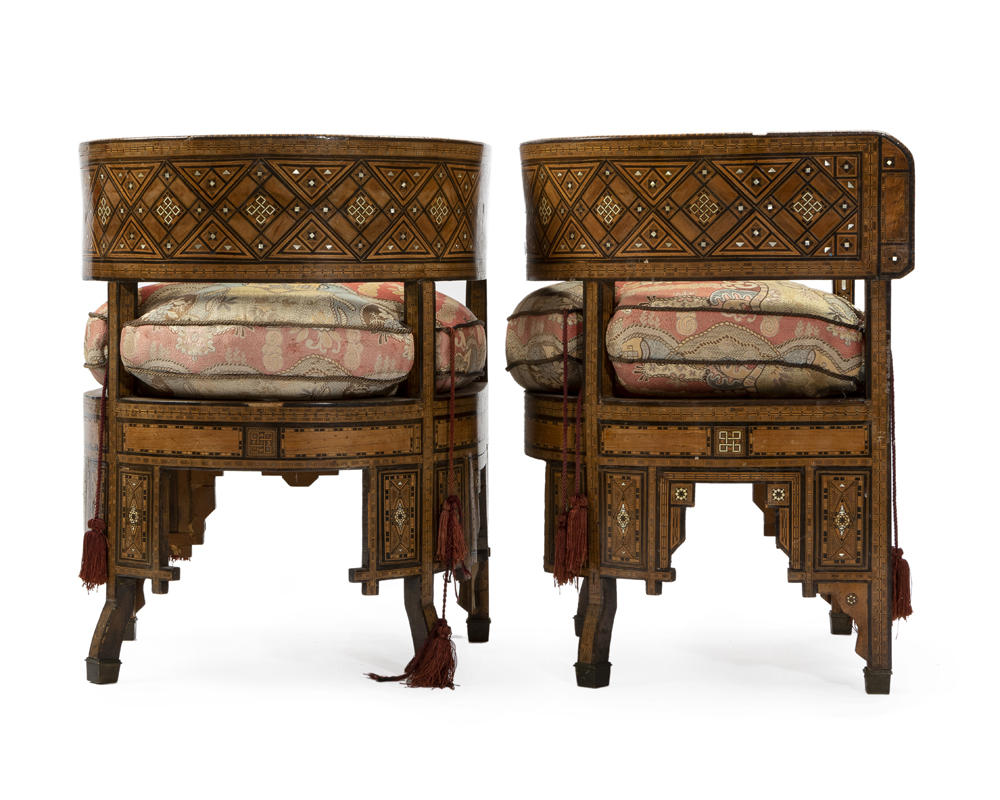 A pair of Syrian parquetry barrel chairs - Image 2 of 5