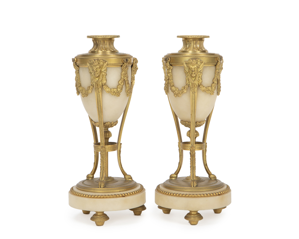 A pair of French gilt bronze-mounted alabaster convertible urns - Image 2 of 2