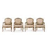 Four Louis XV-style armchairs/fauteuils