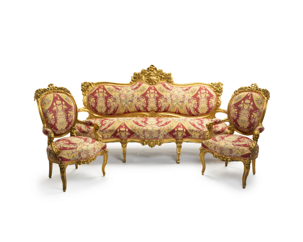 A French giltwood parlor suite