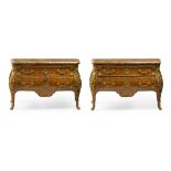 A pair of gilt bronze-mounted kingwood parquetry commodes en tombeau