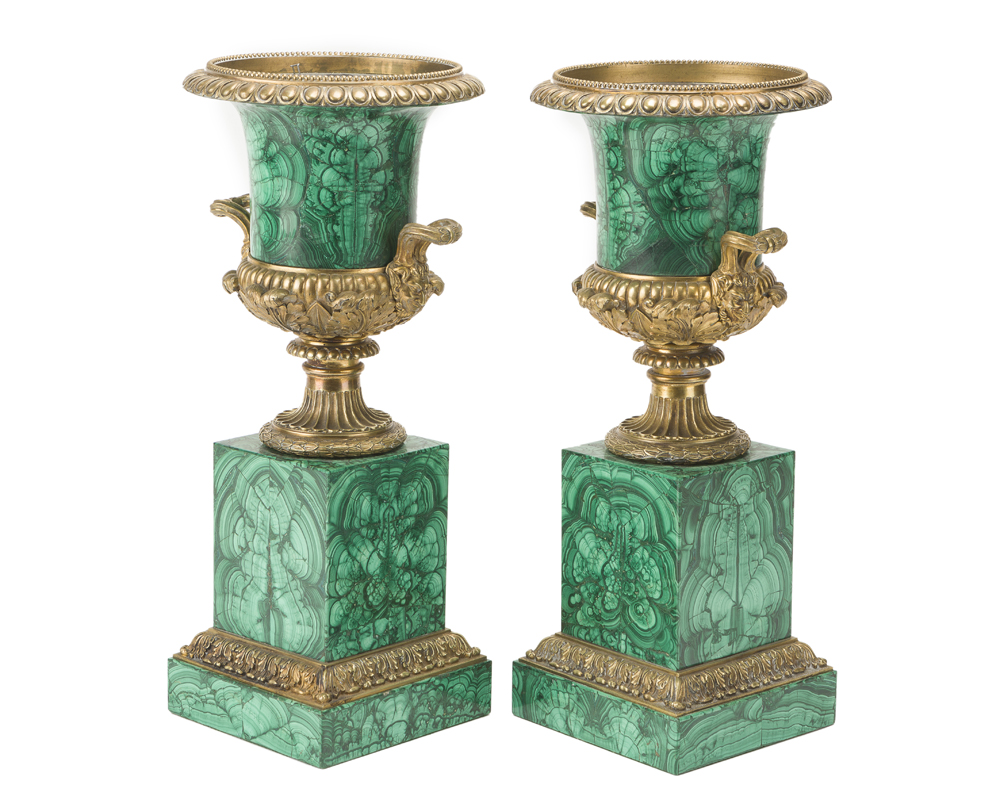 A pair of malachite-veneered urns - Image 2 of 2