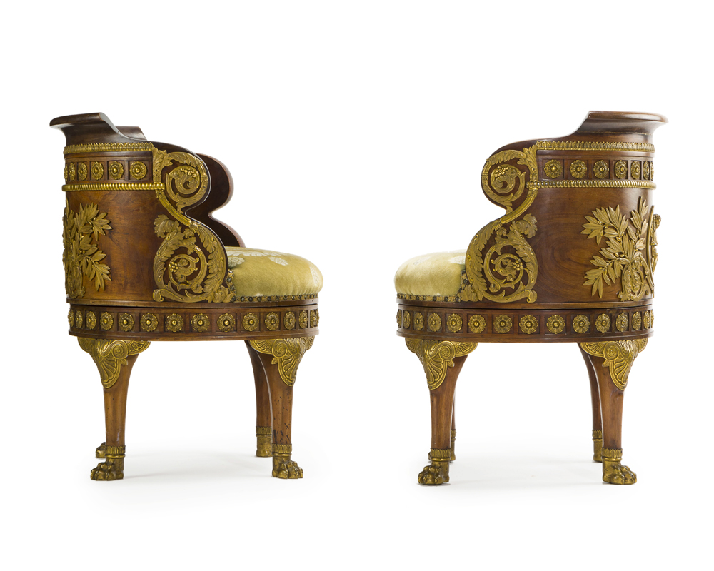 A pair of French Empire mahogany and gilt bronze-mounted fauteuils de bureau - Image 3 of 4