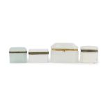 Four white opaline glass vanity boxes