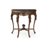 A demi-lune table with marble top