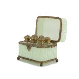 A cased opaline glass vanity box