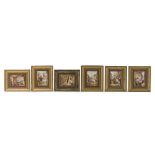 Six framed petit-point tapestries