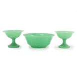Three jade opaline glass table items