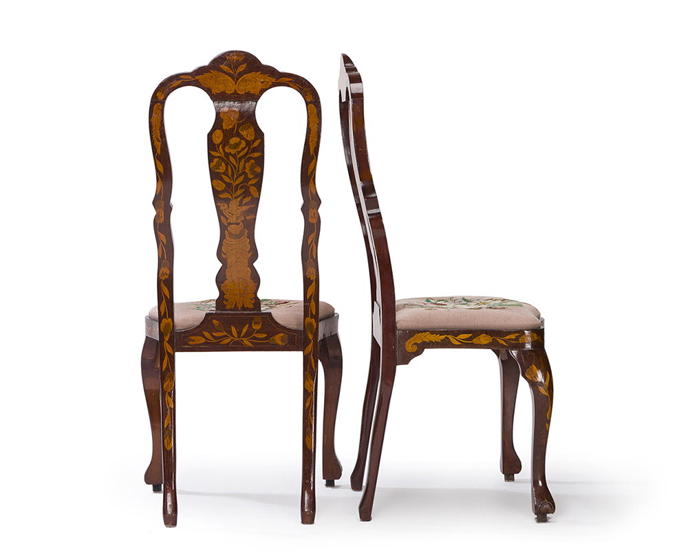 A pair of Dutch marquetry chairs - Image 2 of 2