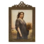 A framed German hand-painted porcelain plaque, ''Ruth''