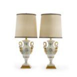 A pair of French-style hand-painted table lamps