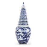 A Chinese blue and white lidded bottle