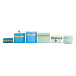 Six opaline glass vanity boxes