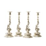 Four Hanau .800 silver candlesticks