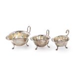 Three English and Canadian sterling silver sauce boats