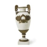 A gilt bronze-mounted white marble urn