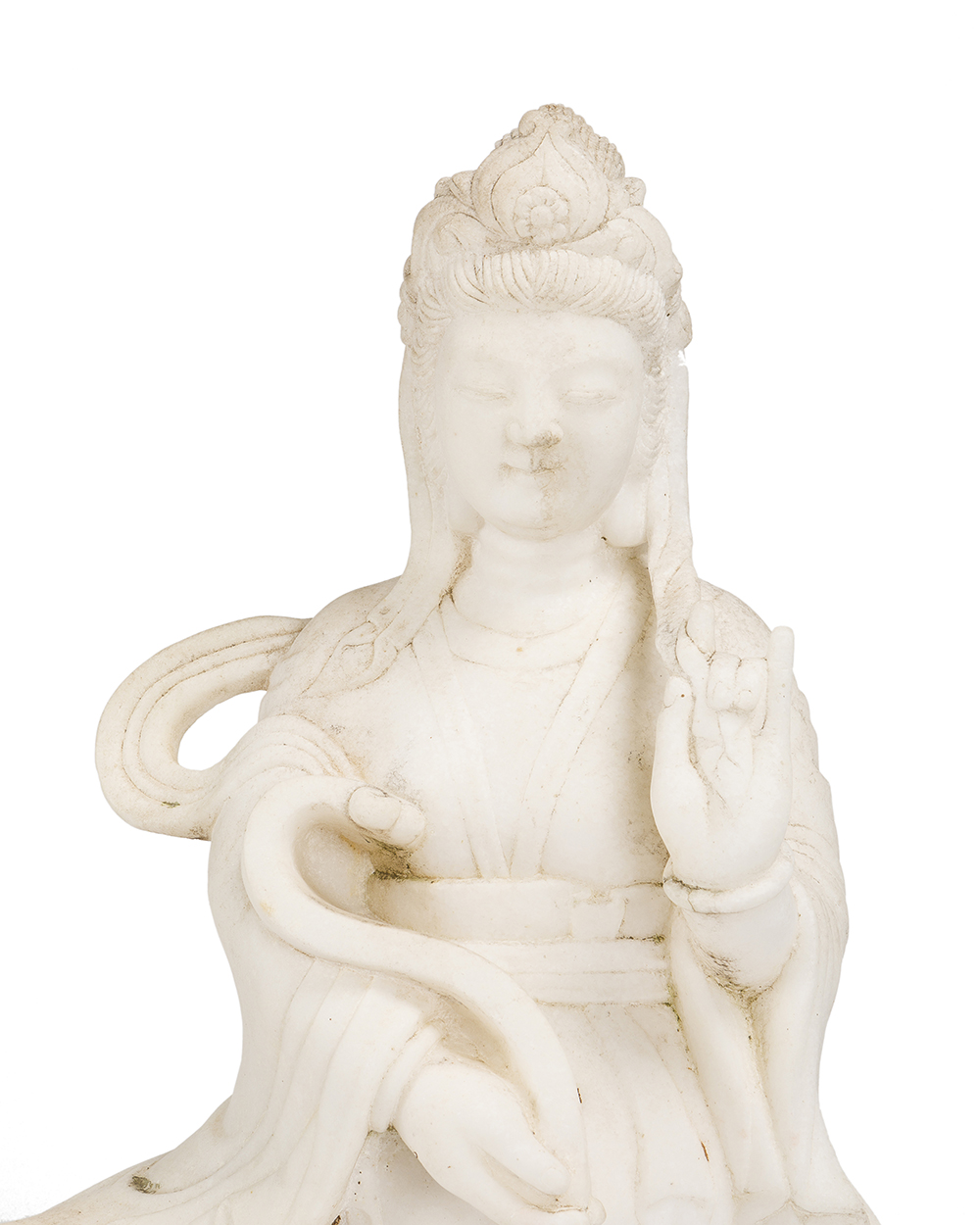 A Chinese carved white marble statue - Image 2 of 4