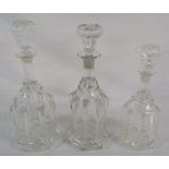 3 Victorian graduated glass decanters H 33,