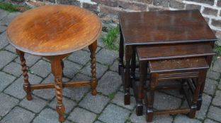 1930s oak occasional table with barley twist legs and a nest of tables