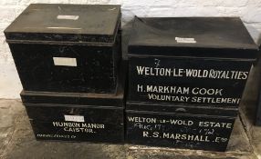 4 old tin deed boxes