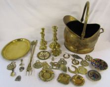 Assorted brassware inc candlesticks and coal bucket