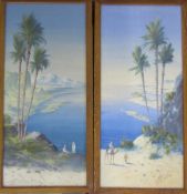 Pair of framed watercolours of Middle Eastern scenes by H Linton 28 cm x 56 cm (size including