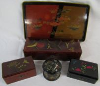 4 oriental / lacquered style boxes and a tray